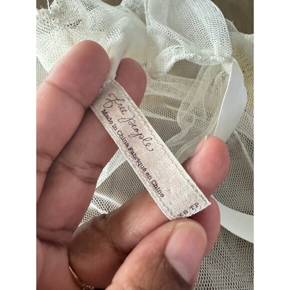 Free People Ivory Sheer Mesh Ruffle Tunic Mini Dress XS Romantic Boho Festival - Picture 5 of 7